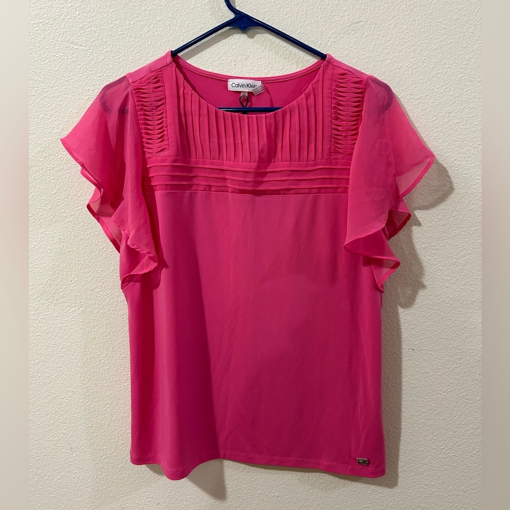 Calvin Klein Fuchsia Flutter Sleeve Blouse
